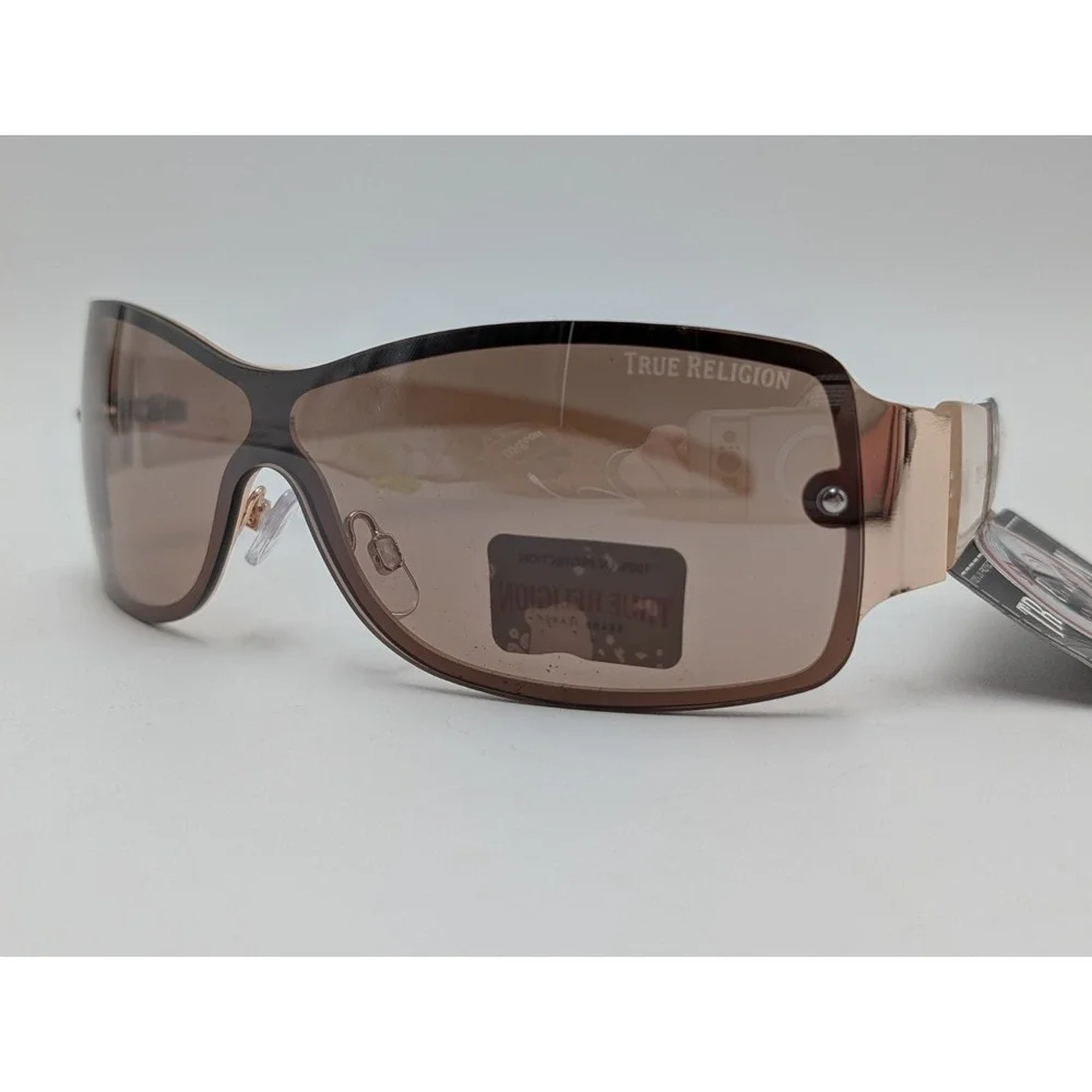 NWT Original TRUE RELIGION Square Sunglasses Classic Acetate Gold Logo